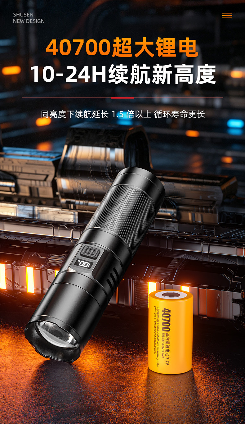 Shuosen flashlight, strong light, rechargeable, ultra-bright, long-lasting, 2026 new model, outdoor long-range high-power light