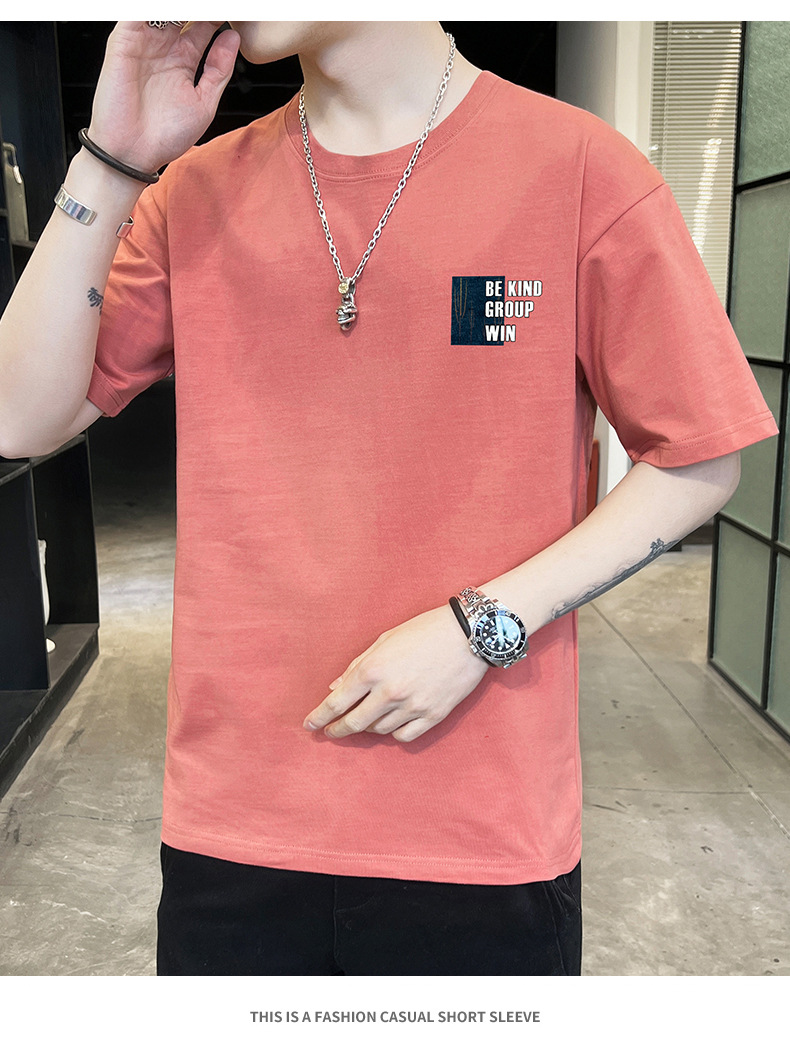 Short-sleeved T-shirt for men, 2022 Summer new Korean style trendy ins loose T-shirt, mid-sleeved cotton trendy brand, large size pic 84