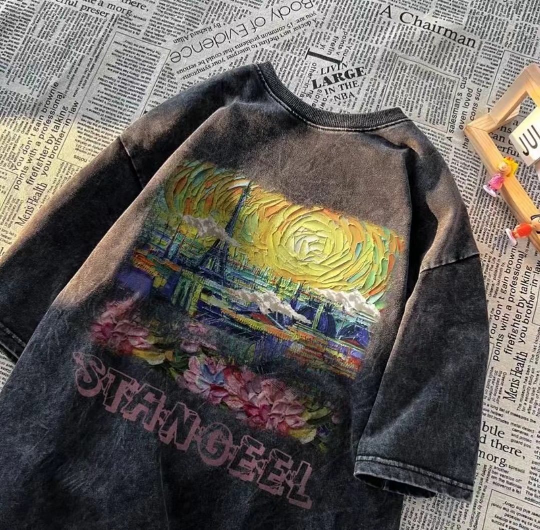 Camiseta de manga corta de algodón puro desgastado lavado retro americano para hombre, camiseta de media manga de marca holgada informal de verano para hombre