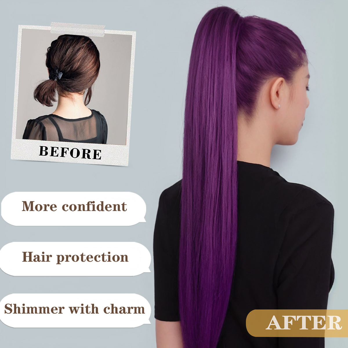 Pelucas 26 pulgadas de cabello largo recto agarrar clips de cola de caballo diaria universal encantador púrpura largo recto fábrica directa