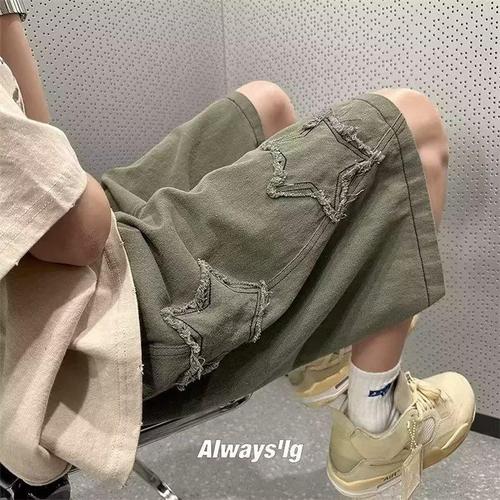  New Five-Finger Denim Shorts for Men, Korean Style, Frayed Loose Slim Fit Summer Thin Casual Medium Pants, Retro Large