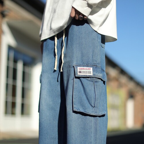 Workwear jeans for men, American-style washed retro streetwear versatile multi-pocket straight leg loose casual wide-leg