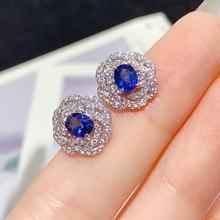 工厂批发S925纯银镶蓝宝石耳钉轻奢高级感宝石耳饰女一件代发主石