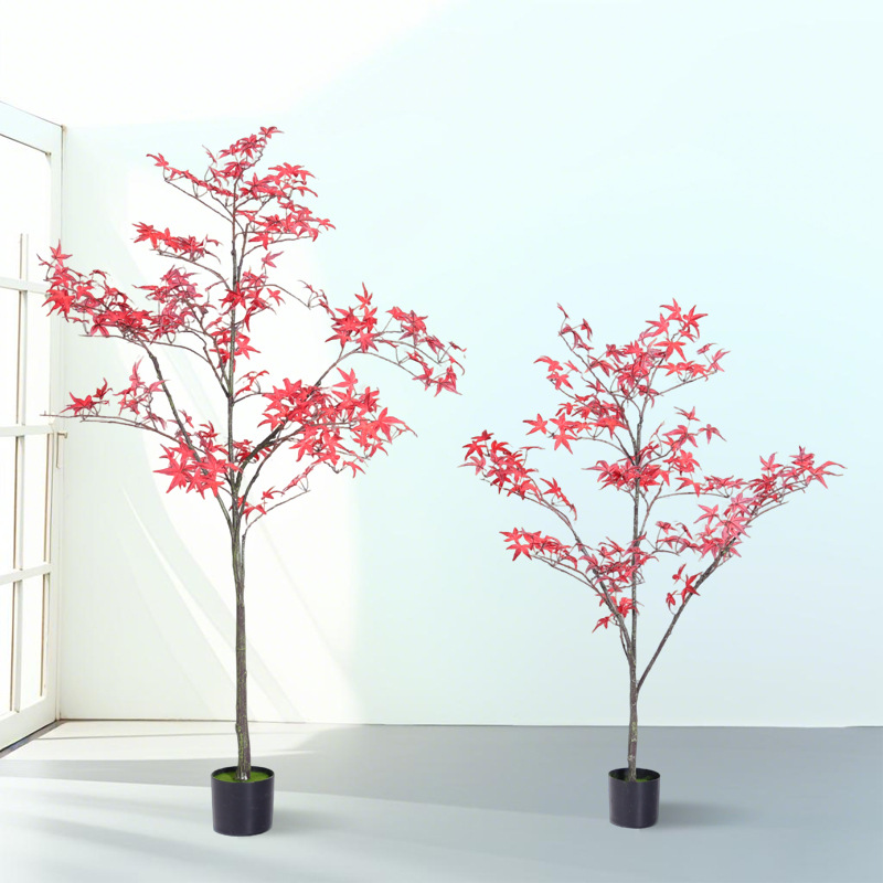 Simulación de arce rojo árbol de hoja de arce árbol falso en macetas gran jardín interior y exterior paisajismo planta falsa decoración de piso