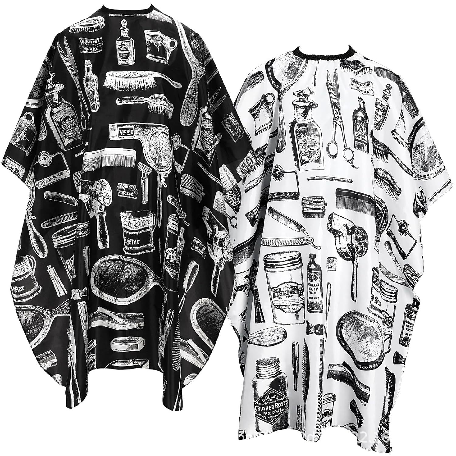 핸드미러, 빗, 헤어드라이어, 프린트 헤어컷 및 이발도구, 프린트 패턴 앞치마, 앞치마 등 재고가 있습니다.