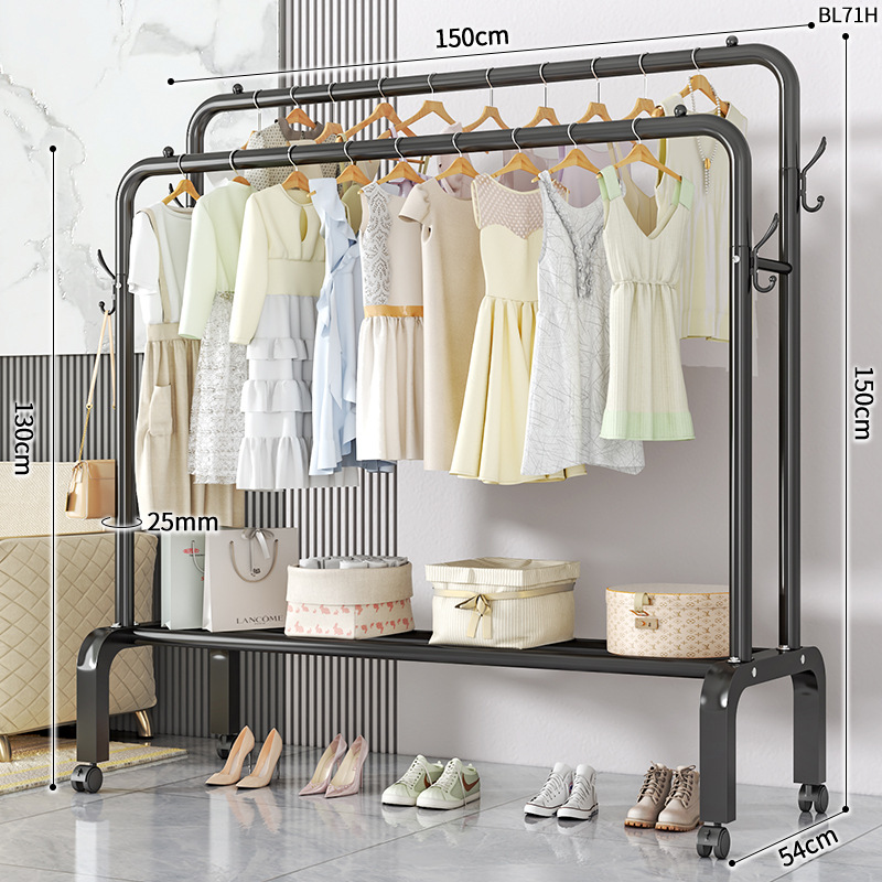 BL71H-25 라운드 코트 랙 더블로드 4 후크 150 블랙 휠