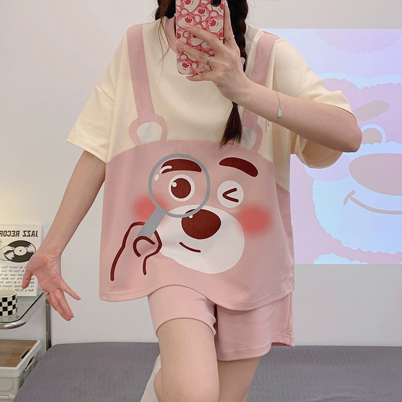 New Women's Summer Cartoon Short-Sleeved Shorts Summer Plus Size Plus Size Cute Women's Home Wear Suit for Outer Wear