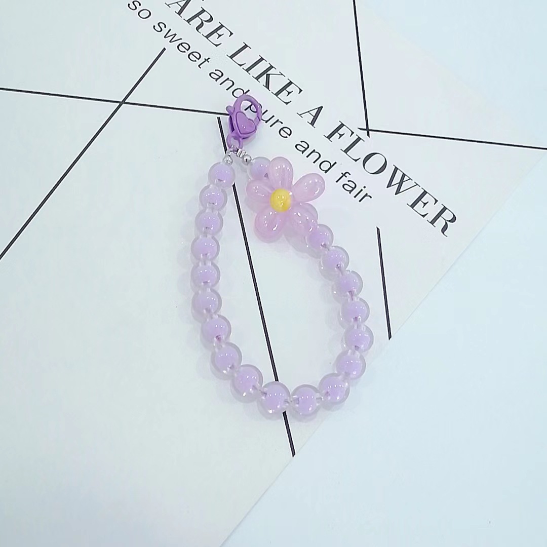 Japón y Corea del Sur color ins hecho a mano con cuentas flor llavero cordón de muñeca macaron color pétalo cordón de teléfono móvil en stock