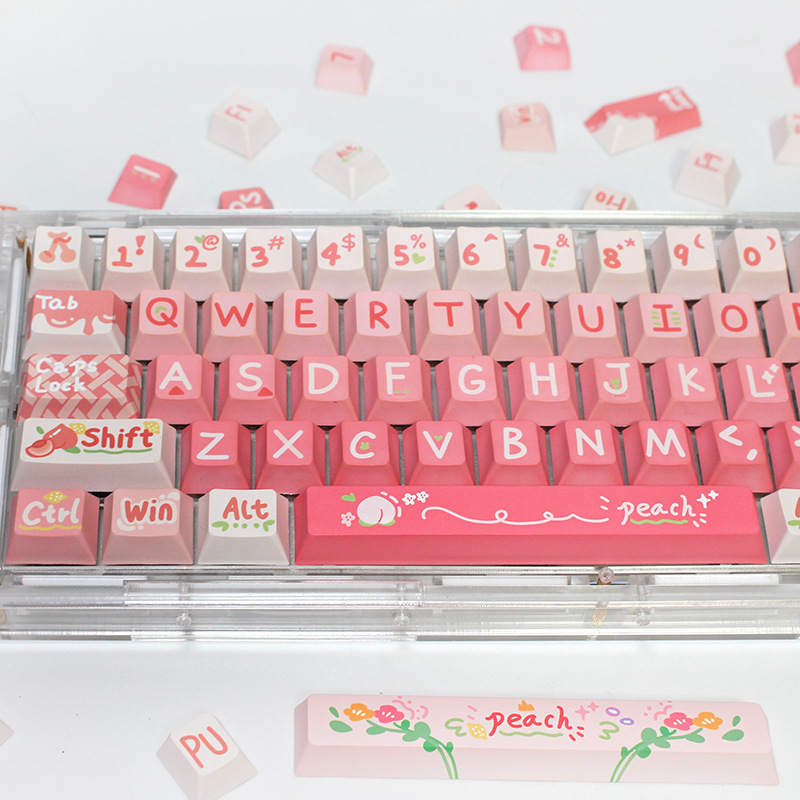 Mechanical Keyboard Pbt Customised Keycaps Pink Peach Design_voghion.com