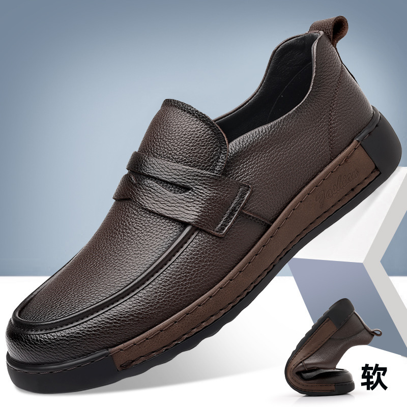 Zapatos de hombre 2025 primavera nuevo estilo casual de suela blanda para conducir zapatos Doudou zapatos de cuero casuales perezosos británicos de un pie para hombre