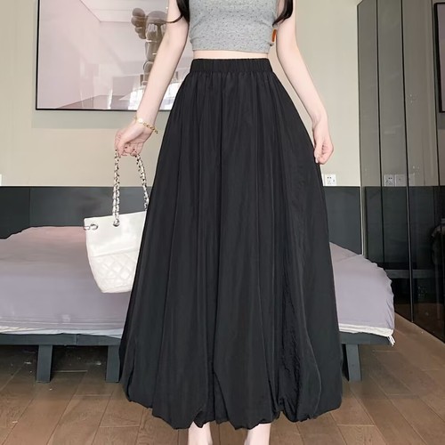 Yohji Yamamoto Black Bouquet Semi-Body Skirt for Women, Niche Design Long High-Waist Functional Wind A-line Puff Umbrella Skirt