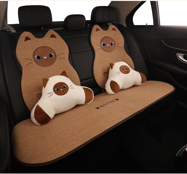 Car Seat Cushion, Universal for All Seasons, Linen Car Seat Cushion Cover, Full Cotton and Linen Breathable Female Car Cushion, Car Seat Cover Single Piece