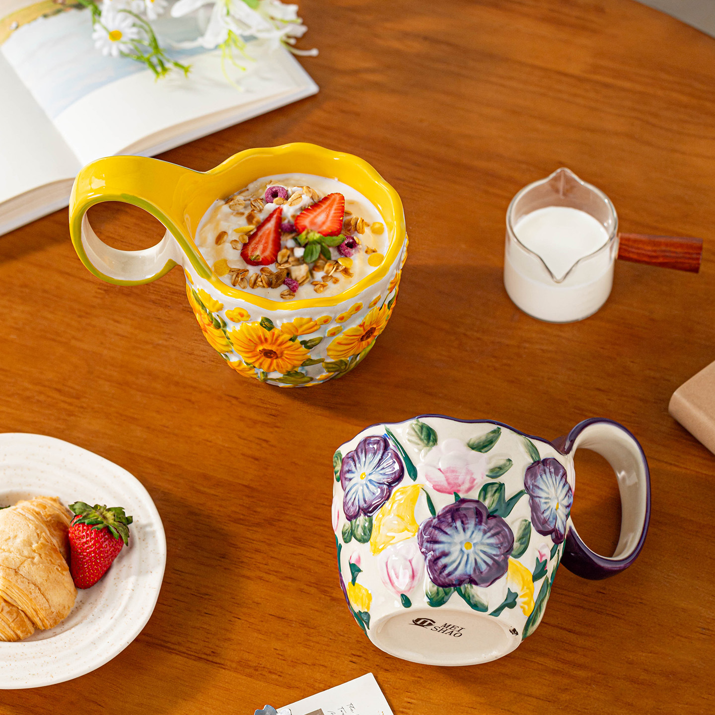 Taza de relieve, taza pintada a mano, taza de cerámica, regalo, taza de agua roja, taza de café, taza de desayuno, taza de alto valor facial