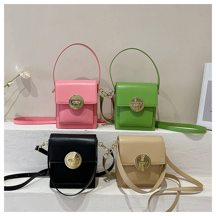 Small Artificial Leather Solid Color Fashion Soft Surface Square Buckle Crossbody Bag display picture 1