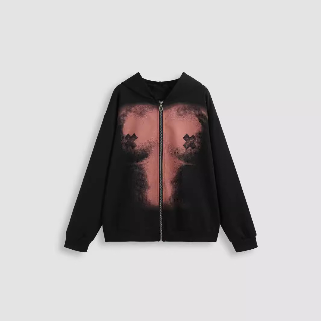 Ανδρικά Ρούχα με Ζακέτα και Φούτερ με Κούκλα, Σχέδιο Street Hip Hop, Χαλαρό Φερμουάρ_voghion.com