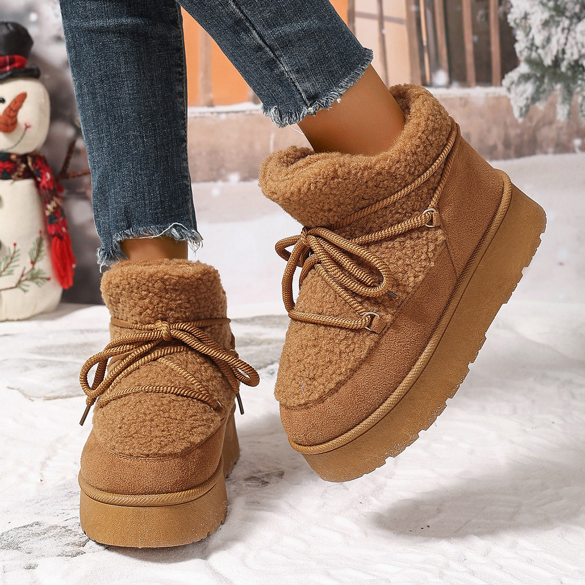 Autumn and winter new fashion cashmere thickened warm short tube slip-on elastic snow boots_voghion.com