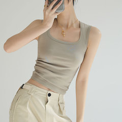 ストラップのベストの女性の中に2025夏の新しい服を着て、副乳工字の純色の広い肩ベルトを着て上着を着ます。