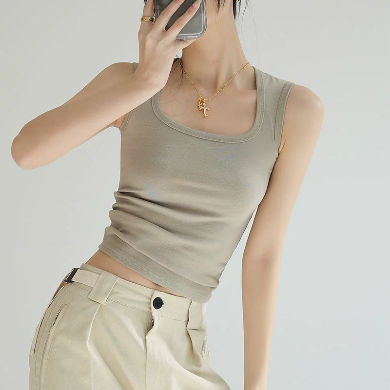 Женская майка-топ для многослойных образов, новинка лета 2026, верхняя одежда, закрывающая боковые части груди, с вырезом на спине, однотонная, с широкими бретелями, базовая майка.