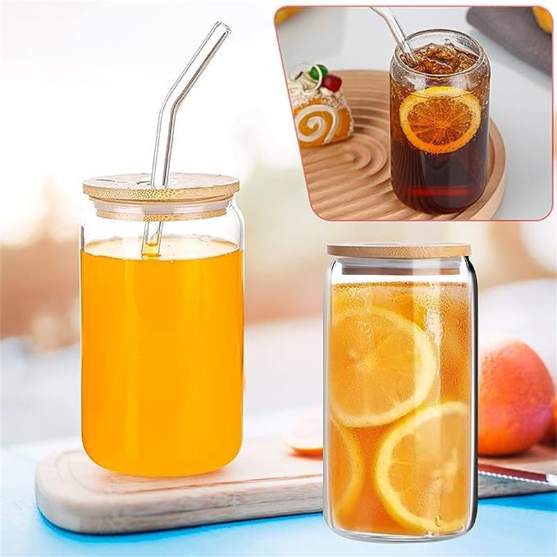 亚马逊果汁玻璃杯跨境冷饮杯单层高硼硅竹盖吸管杯可乐杯