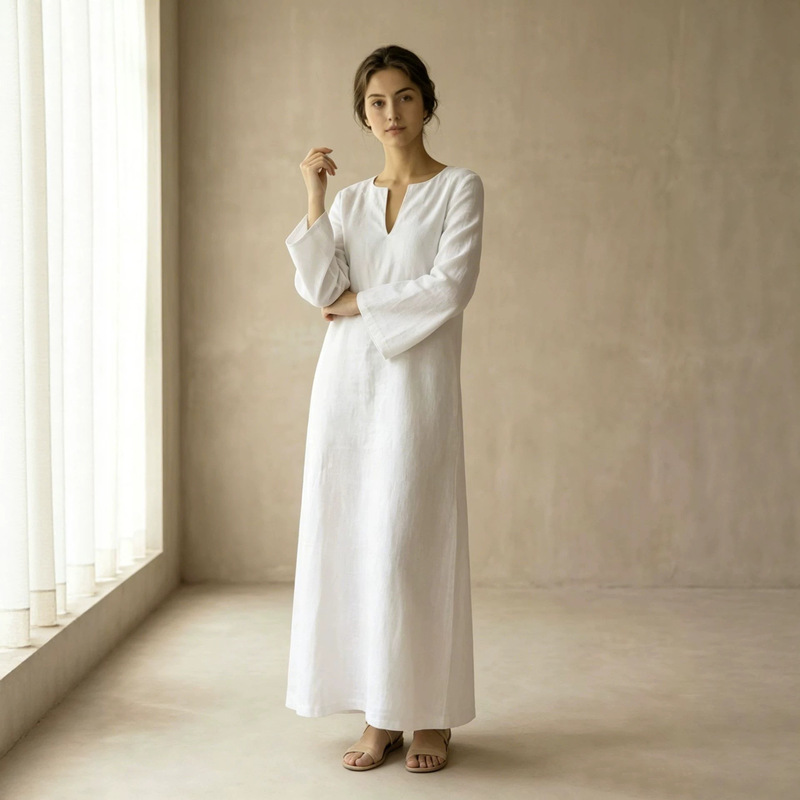 Cross-Border Amazon Tk 2026 Autumn and Winter Women's Minimalist Style Fashionable Casual Small V-Neck Long-Sleeved Maxi Dress