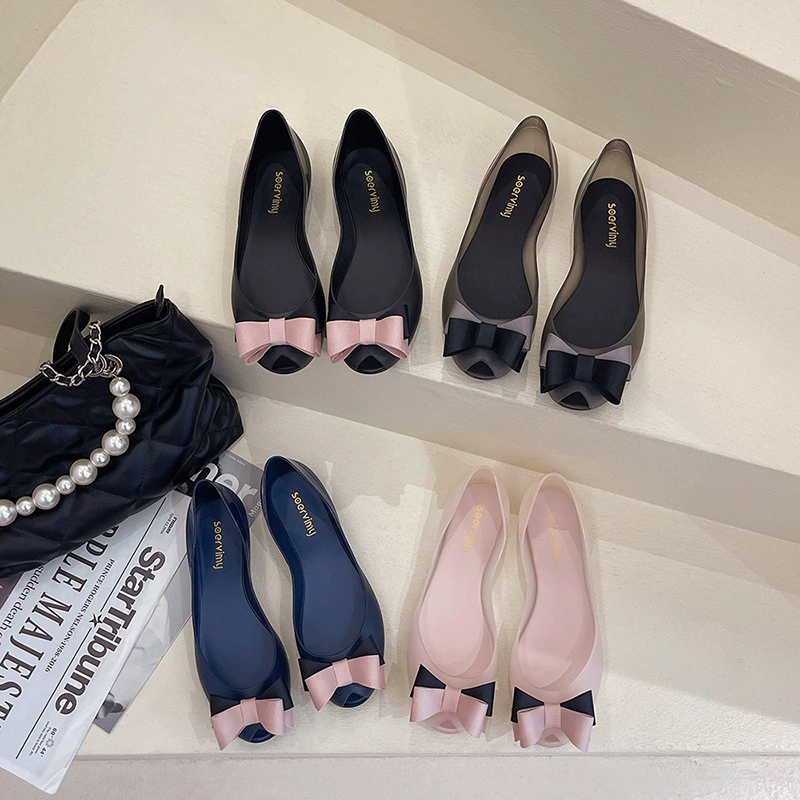 Модная обувь Ms. Rain Shoe 2022 новые прозрачные силиконовые туфли с бабочкой, узкая губа, плоская подошва, клейкие, нескользящие водонепроницаемые туфли