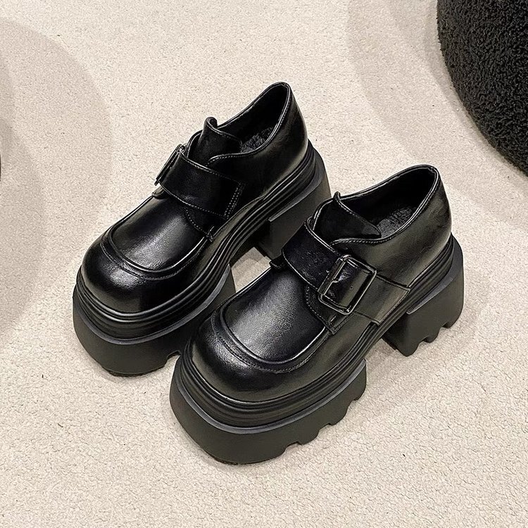 New Thick-Soled Height-Increasing British Style Women's Shoes 2025 Spring New Loafers Thick Heel High-Heeled Casual Women's Shoes