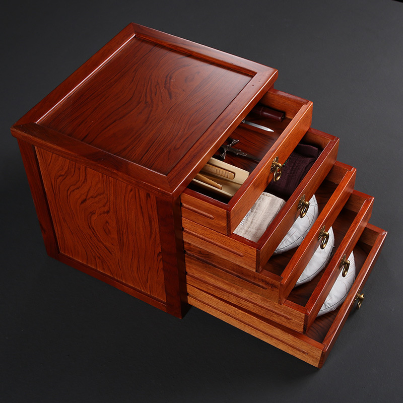 Fábrica al por mayor nueva madera maciza palo de rosa pu'er caja de almacenamiento de pastel de té cajón gabinete de té de madera de ala de pollo bandeja de té