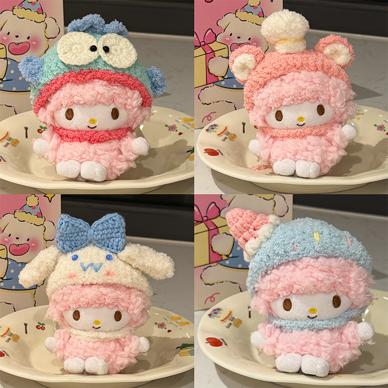 Sanrio Piano Little Sheep Plush Hat Cute Handmade Crochet Headgear Self-Mocking Bear Headgear Sanrio Piano Little Sheep Plush Hat Cute Handmade Crochet Headgear Self-Mocking Bear Headgear