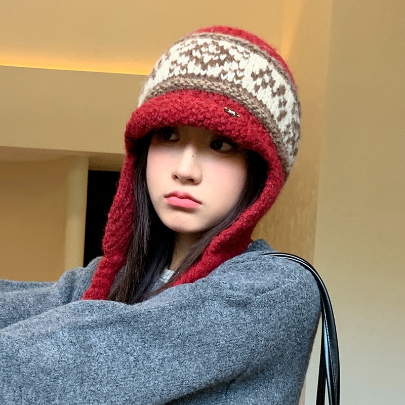 韩版秋冬季帽子女款针织毛线帽大帽檐显脸小雷锋帽护耳保暖包头帽|undefined