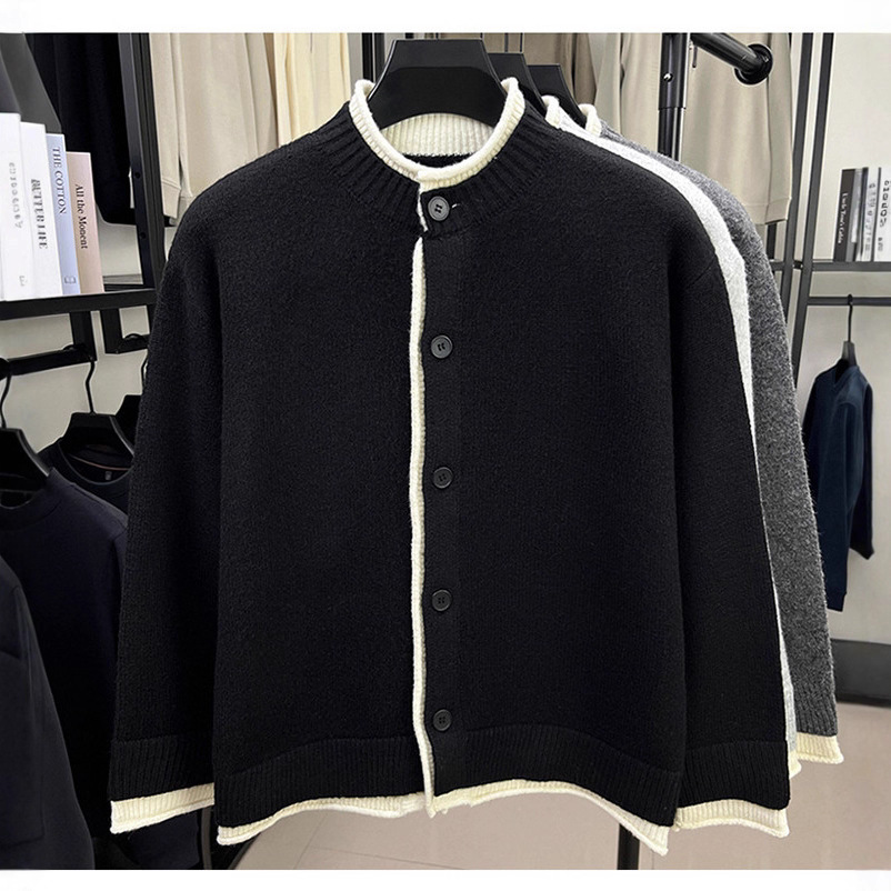 Hombre japonés retro cálido cardigan de cuello redondo otoño y invierno suelta camiseta de punto casual de alta calidad abrigo suéter