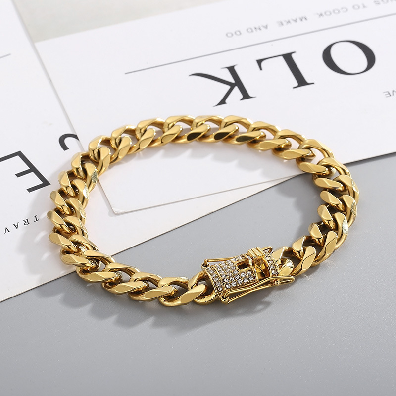 44g Weight PVD Coated Gold Plating Process 18K Real Gold Plated Plating Material 304 Stainless Steel Pendant Material Rhinestones Inlay Material Bracelets Classification 304 Stainless Steel Chain Material Anniversary, Business Occasion 304 Stainless Steel Material Geometric Pattern Women'S Gender Fashion Style Waterproof Non Tarnish, Inlay Craft Fashion Geometric Titanium Steel Bracelets Inlay Rhinestones Stainless Steel Bracelets 10