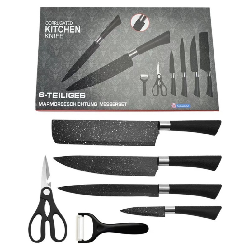 Comercio exterior en stock pintura en aerosol herradura manejar cielo estrellado tinta arroz piedra patrón seis piezas traje de acero inoxidable cuchillos de cocina del hogar traje