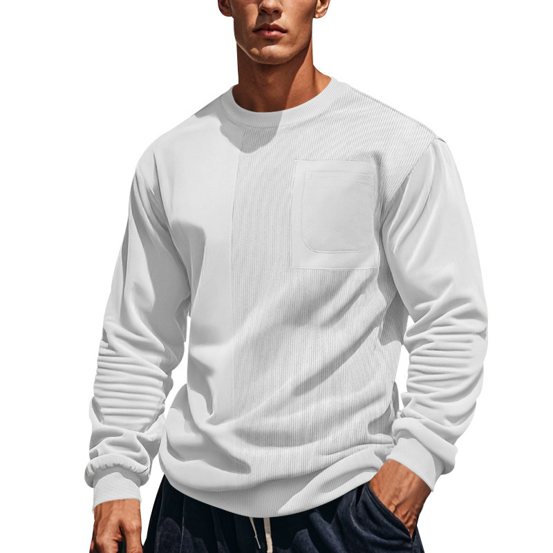 European And Independent Station Autunno Inverno New American High Street Amekaji Corduroy Patchwork Crew Neck Uomo_voghion.com