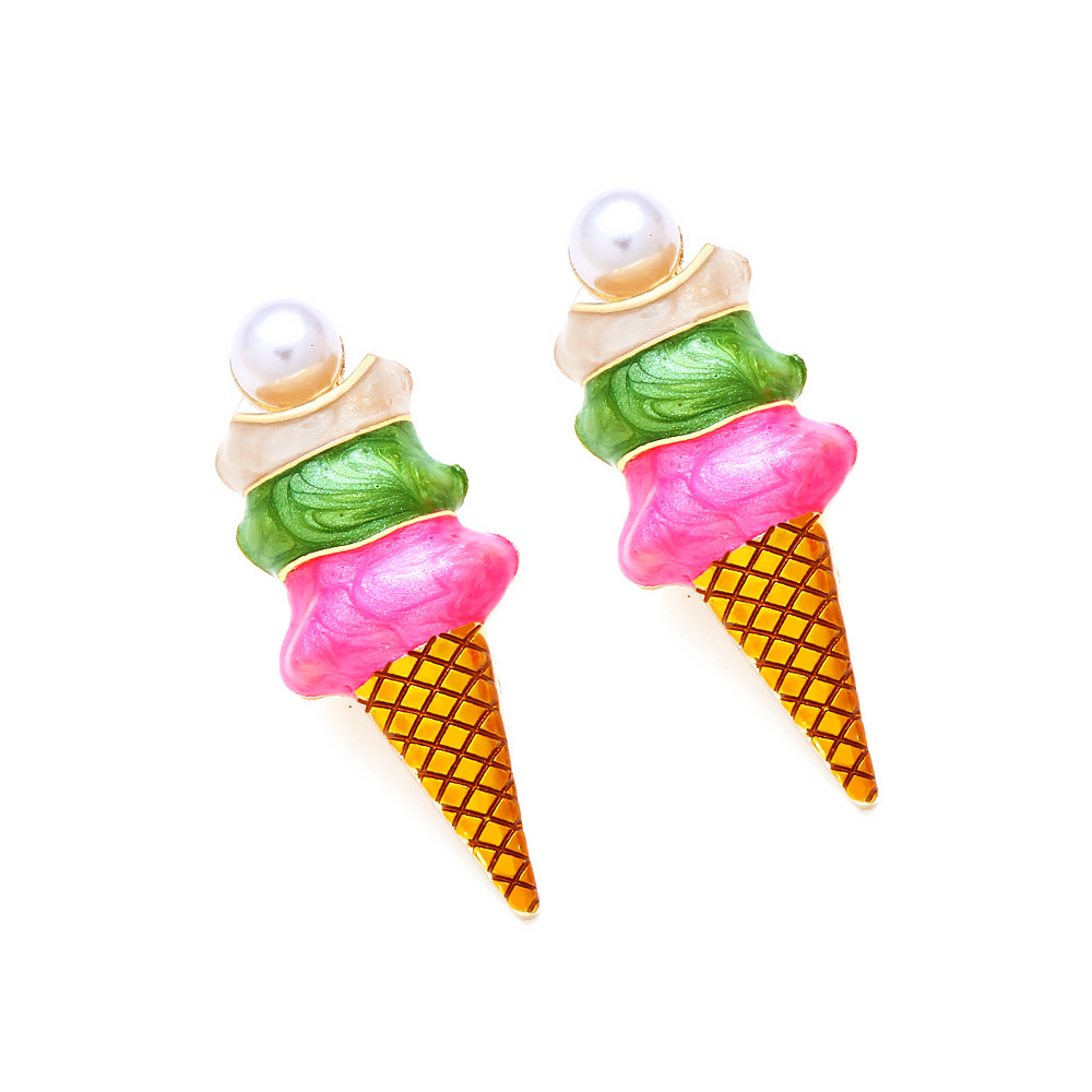 Enamel Design Simple Style Ice Cream Zinc Alloy Enamel Artificial Pearls Women's Ear Studs
