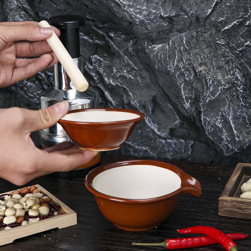 In stock Japanese-style Foreign trade Original order ceramic bowl Japanese-style grinding bowl grinding bowl ceramic grinding bowl with grinding Rod