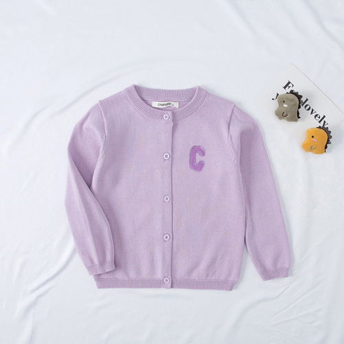  Girls' Knitted Sweater Cardigan Small Jacket New Korean Style Spring and Autumn Internet Celebrity Fashionable C Letter Thin Cardigan