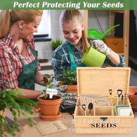跨境木质种子收纳盒翻盖式菜籽种子包装盒绿植盆栽种子标签储物盒