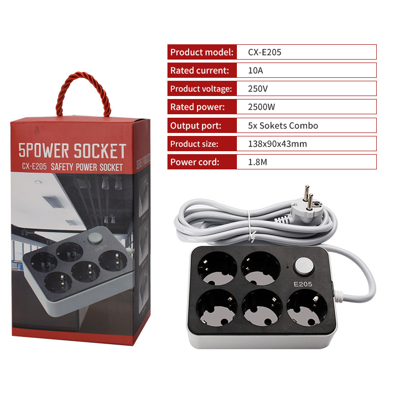 Estándar europeo ruso y europeo estándar europeo dos círculos 3 USB6USB caja de cartón enchufe negro