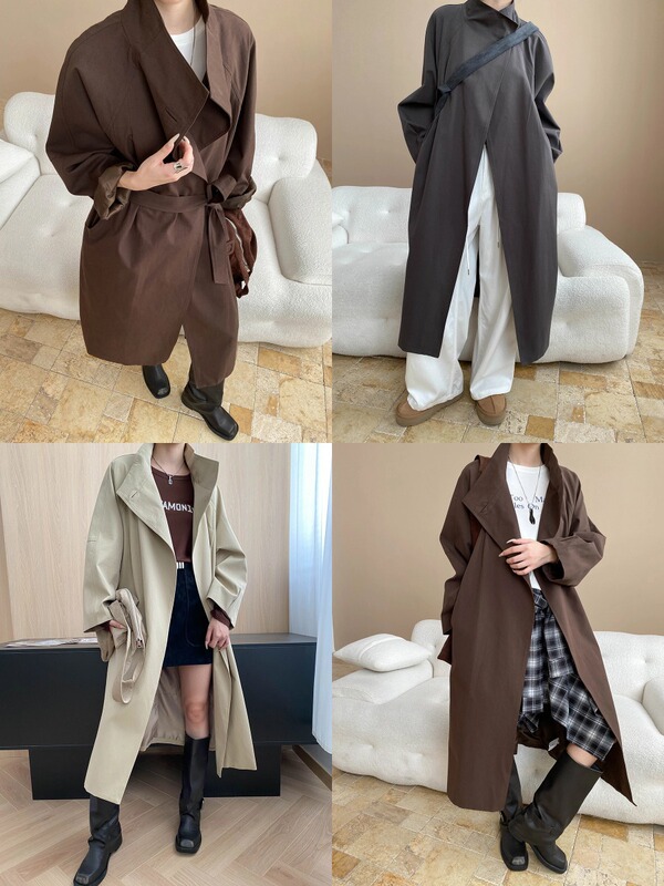 司南 街头英伦风 天丝棉设计感一粒扣系腰带廓形风衣外套 SN8035|undefined