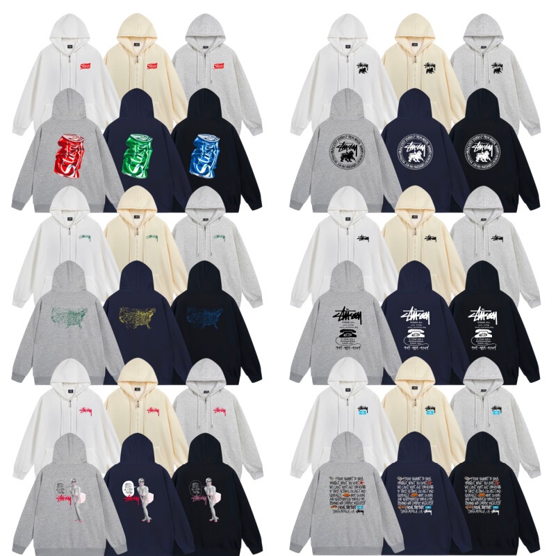 Cross-Border Stussy Letter Print Black 8 Zipper Fleece Hooded Autumn and Winter Sweatshirt Unisex Jacket Cross-Border Stussy Letter Print Black 8 Zipper Fleece Hooded Autumn and Winter Sweatshirt Unisex Jacket