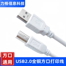 白色USB2.0打印线方口通用数据线 3米/5米打印机复印机数据连接线