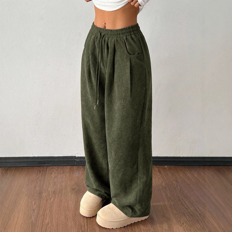 Amazon's Hot-Selling European and American Style 2026 Autumn and Winter New Corduroy Wide-Leg Pants for Women, Loose and Drapey Casual Pants with Drawstring Amazon's Hot-Selling European and American Style 2026 Autumn and Winter New Corduroy Wide-Leg Pants for Women, Loose and Drapey Casual Pants with Drawstring