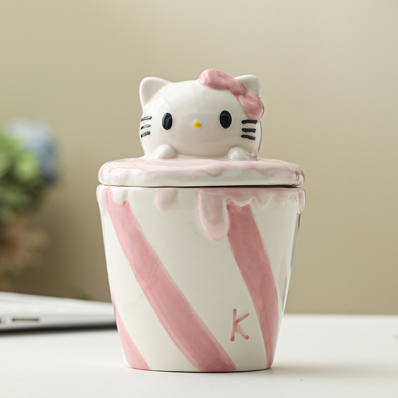 Estilo caliente serie hellokitty vajilla linda cerámica bajo vidriado accesorios para el hogar adornos regalo de cumpleaños para niñas