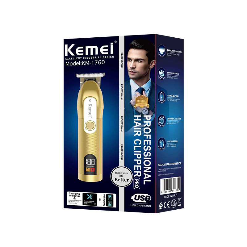 Cortadora de pelo recargable Kemei KM-1760 con pantalla digital para hombres, venta al por mayor