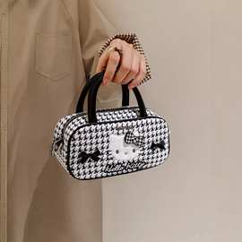 猫咪可爱女童迷你手提小包2025新款千鸟格韩版儿童卡通秋冬斜挎包