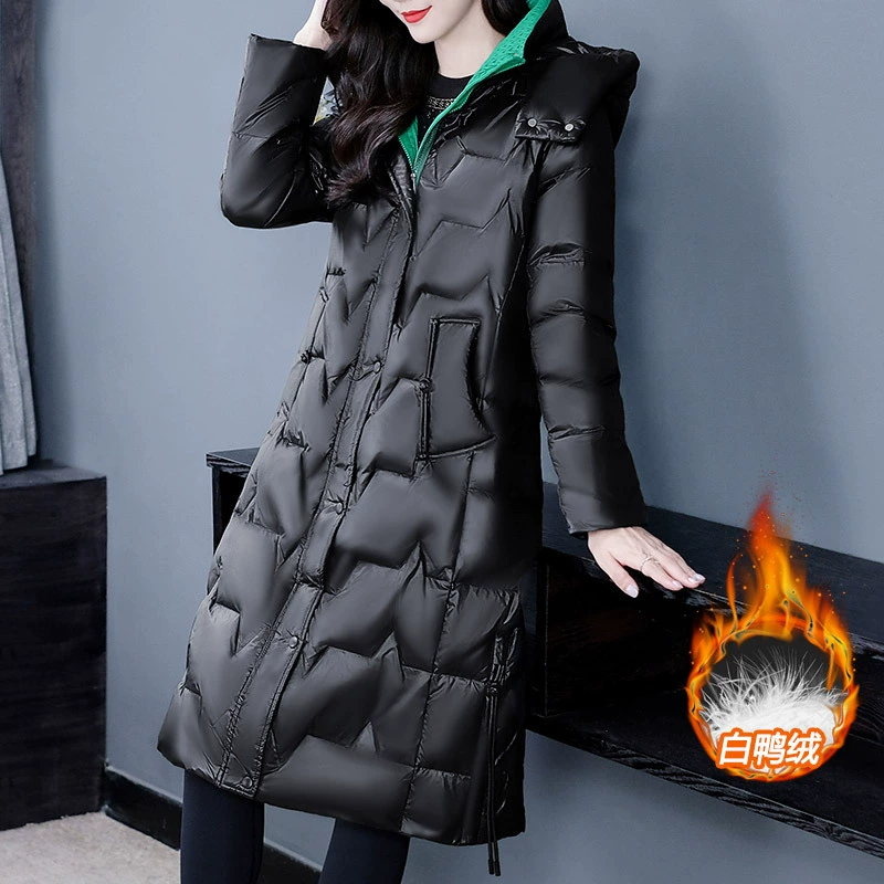 Осенний утолщенный пуховик, пушистый теплый белый утиный пух 90 лет, длинная куртка контрастного цвета, взрывами, женская одежда для среднего и пожилого возраста