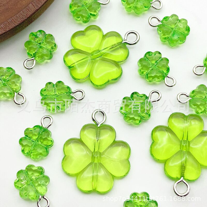 Clear Green Four-Leaf Clover DIY Pendant High-Value Plastic Punched Pendant Pendant Beaded Jewelry Decoration Handmade