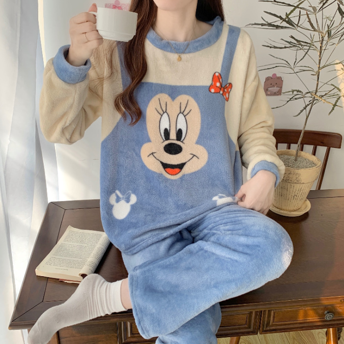 Pijamas de mujeres otoño invierno de franela lindo dibujo animado 2023 nuevo coral de lana gruesa falda cálida ropa para el hogar