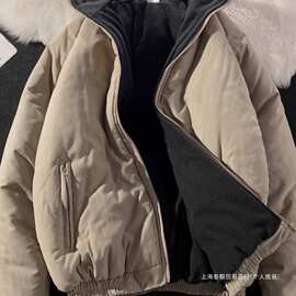 2024冬季加绒加厚棉衣外套男立领日系复古青少年潮牌运动潮流棉服