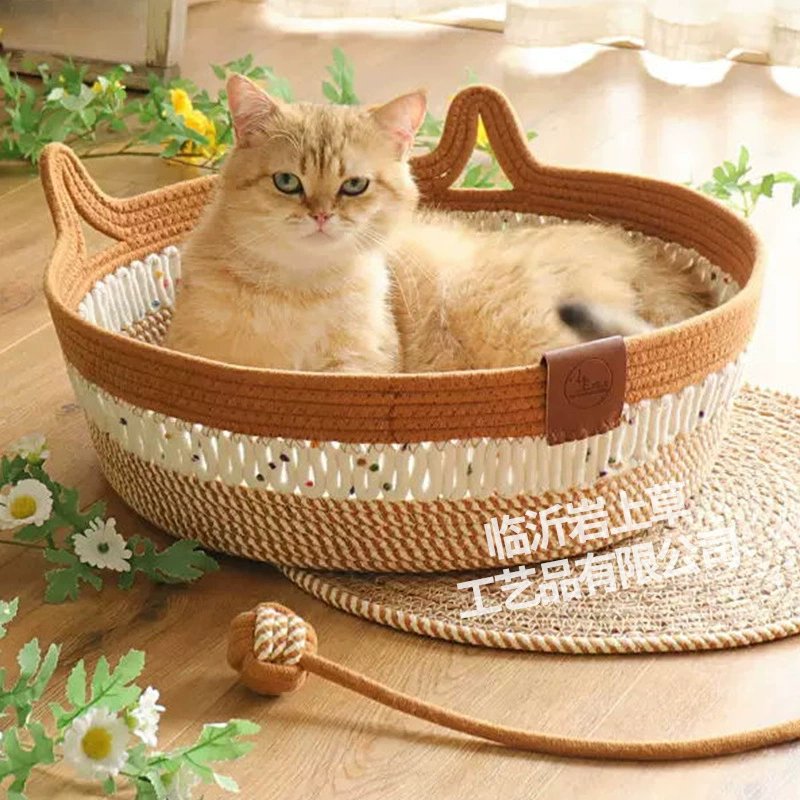 Тканое кошачье гнездо со встроенной когтеточкой, подходит для всех сезонов, с шариком для самостоятельных развлечений, гнездо для игр и сна, моющиеся и дышащие принадлежности для кошек.